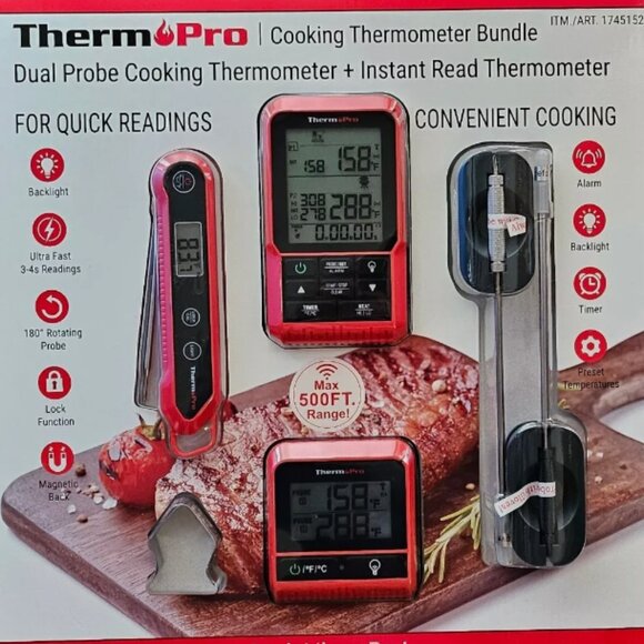 ThermoPro Cooking Thermometer Bundle LCD, Alarm, Preset Temp, 500 FT - Picture 9 of 11